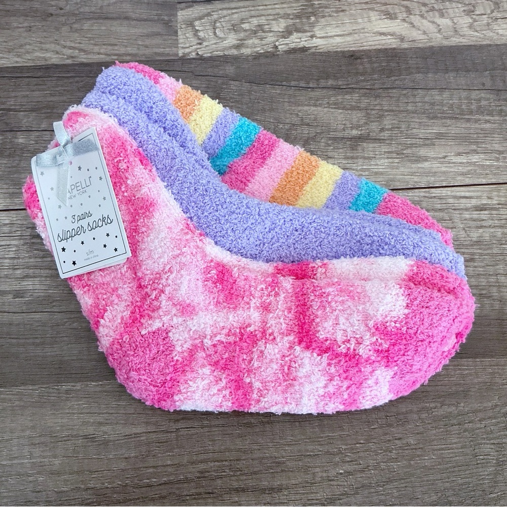New Capelli of New York Girls Slipper Socks 3 Pairs Size Small
